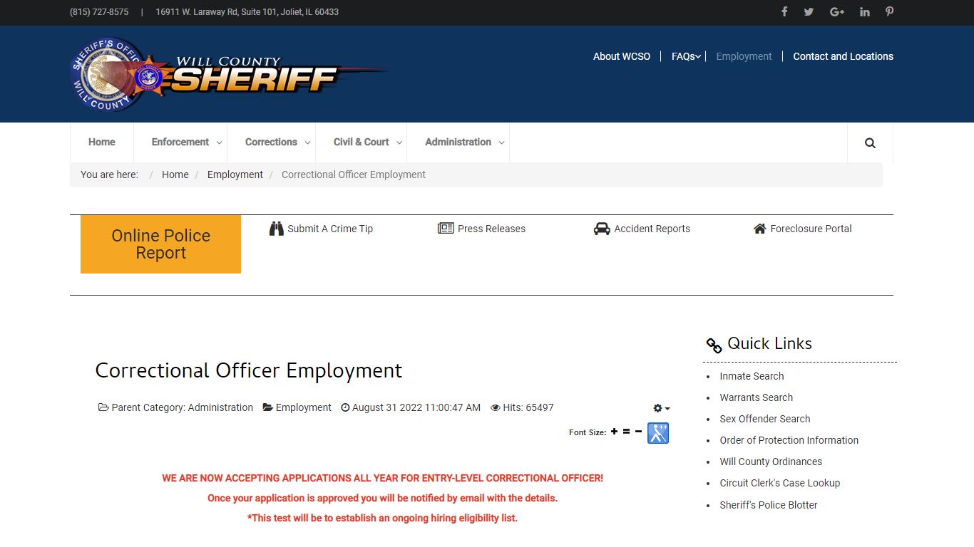 Correctional Officer Employment - WC Sheriff's Office
